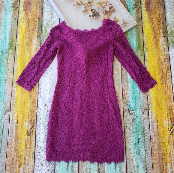 Diane Von Furstenberg Dresses & Skirts - DVF Zarita Magenta Lace Sheath Cocktail Dress 8